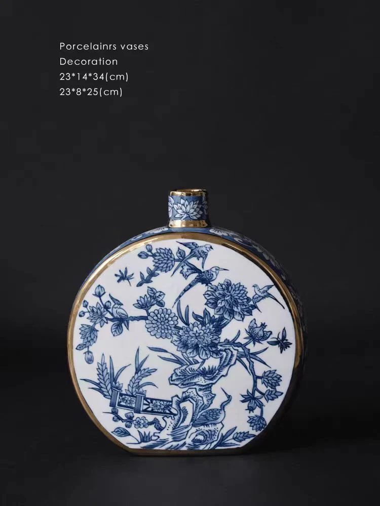 DC050 - Home Oriental Paris blue and white porcelain Grisaille new Chinese ink painting gold porcelain vase decoration