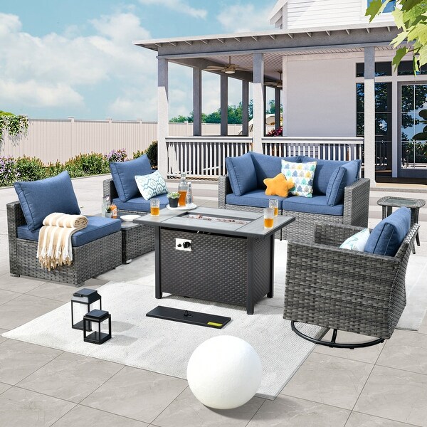 HOOOWOOO 8piece Rattan Wicker Patio Furniture Set with Fire Pit