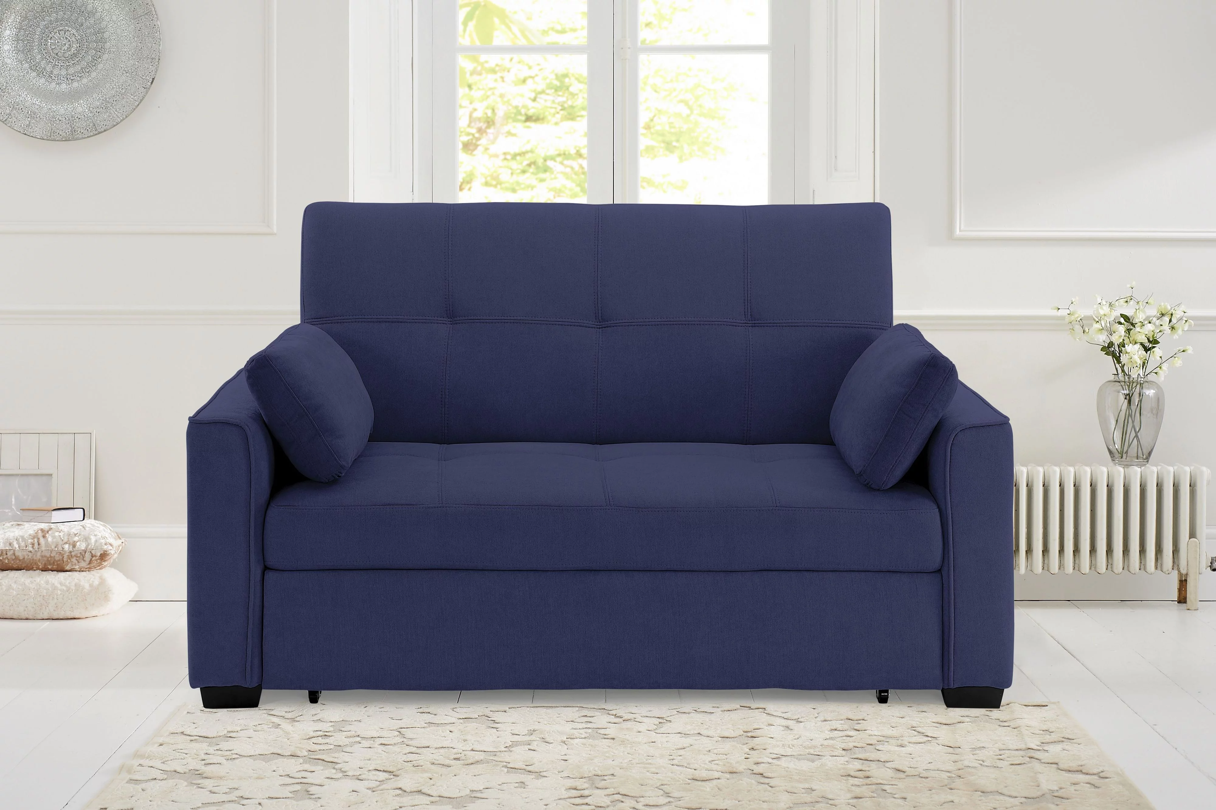 Nantucket Pull-Out Chenille Sleeper Sofa with Accent Pillows, Full Size, Navy