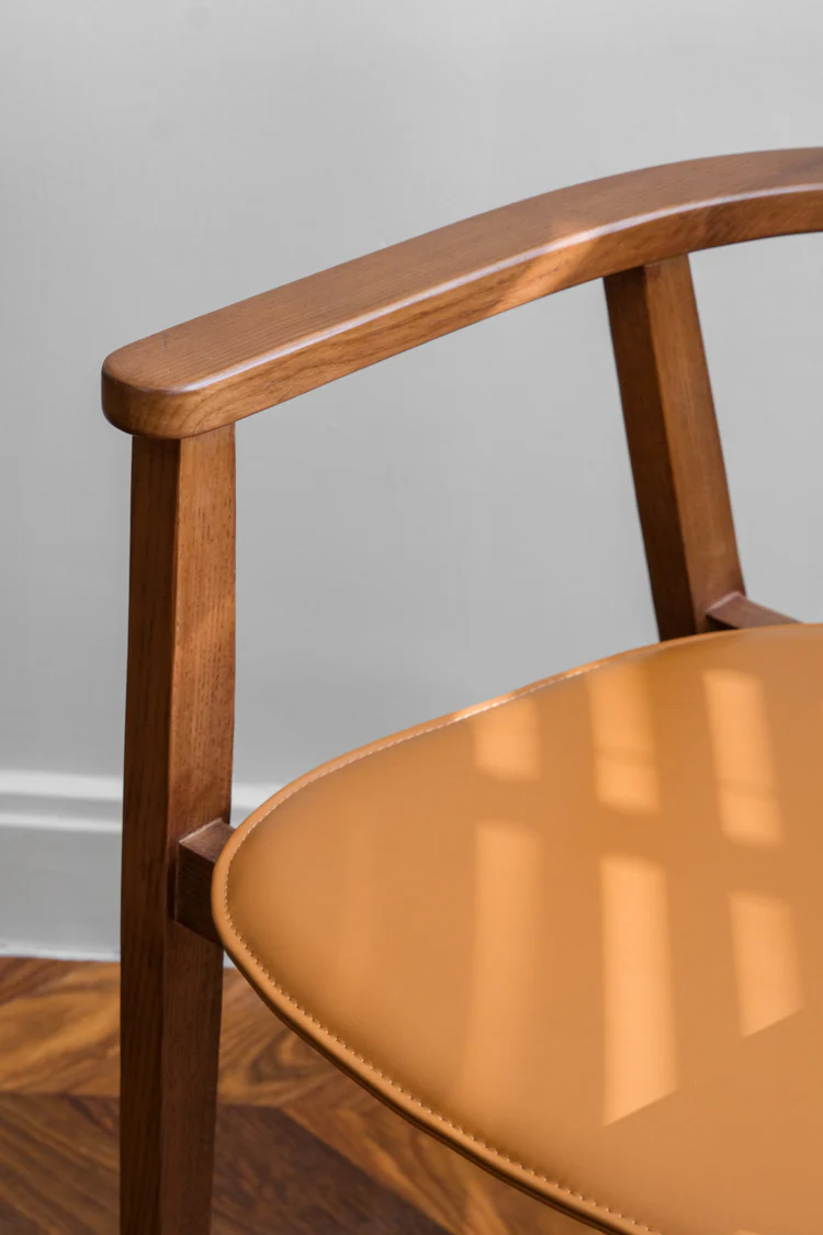 CH037 - H Gold Brown Leather Arc-shaped Desk Chair White Waxwood Armrest Study Room Furniture Set Combination Light Luxury