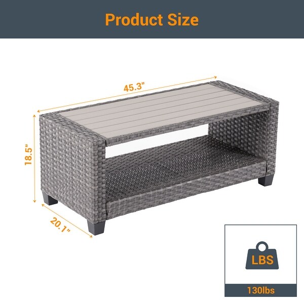 LIVOOSUN Patio HIPS Side Table,Rectangular Rattan Coffee Table