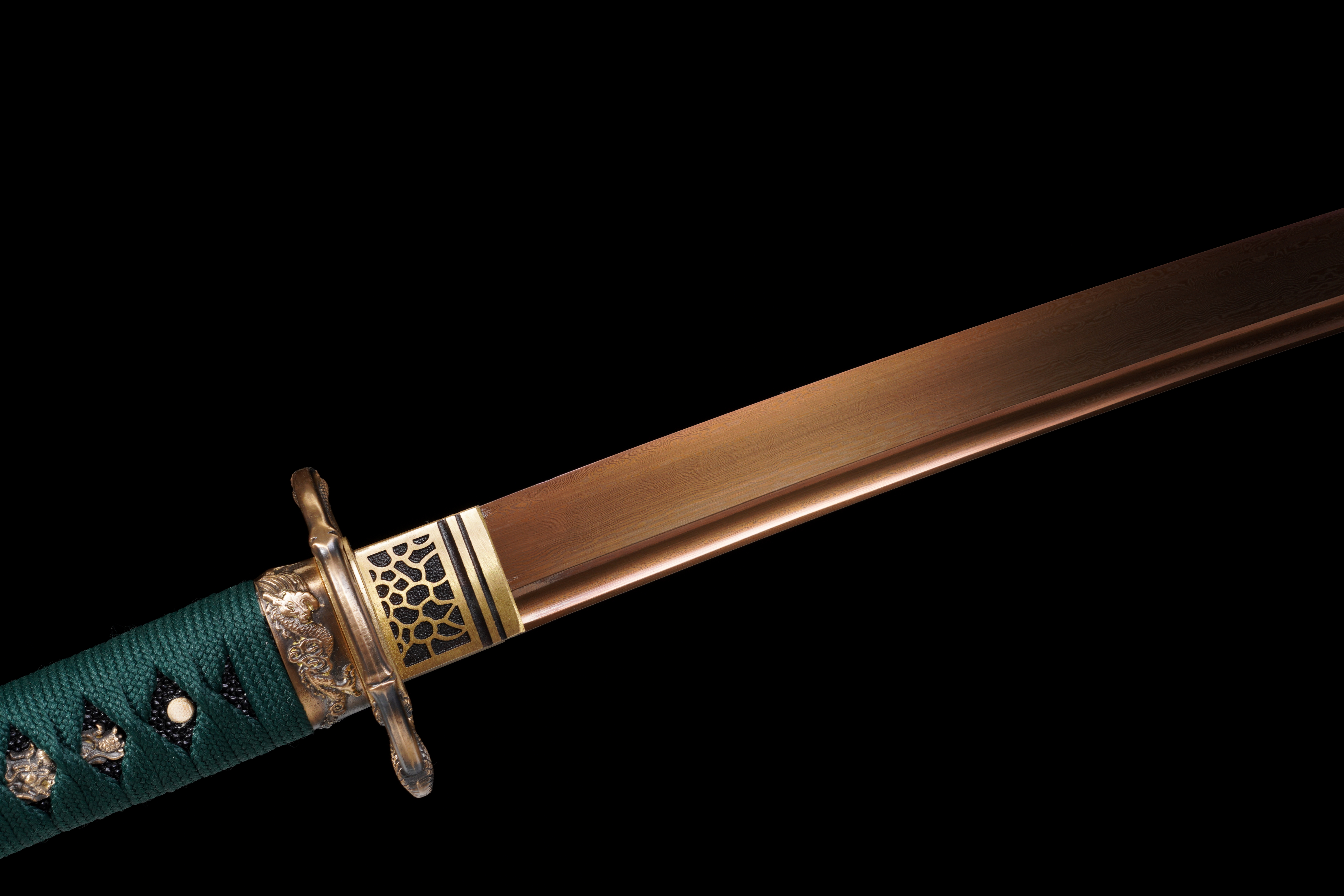 Handmade Katana Damascus Gold Blade Copper Tsuba Jade Shadow Full Tang