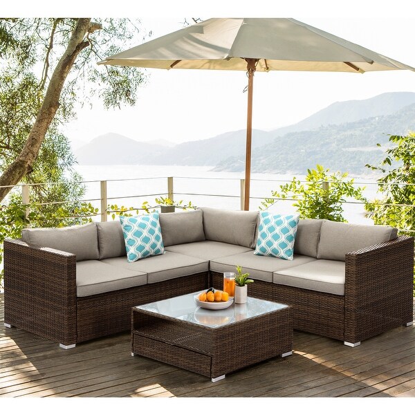 COSIEST 4Piece Wicker Outdoor Patio Sectional Set with Coffee Table