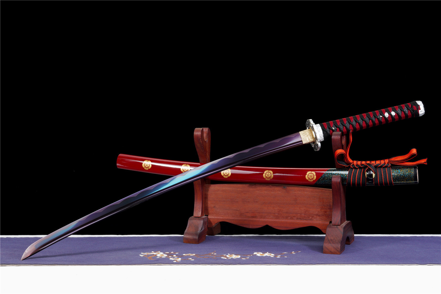 Handmade Katana High Carbon Purple Blade Alloy Tsuba Red Saya Full Tang