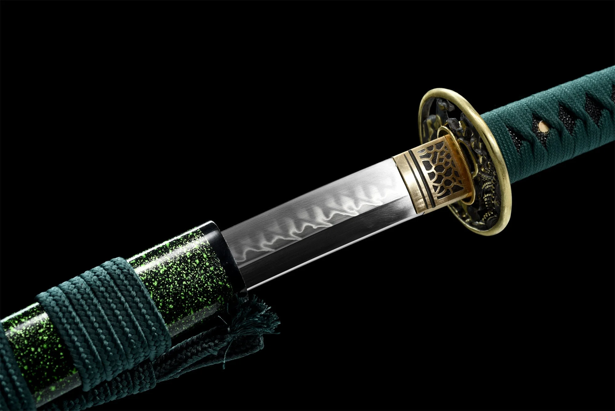 Green Katana – T10 Clay Tempered, Horse Tsuba, Full Tang