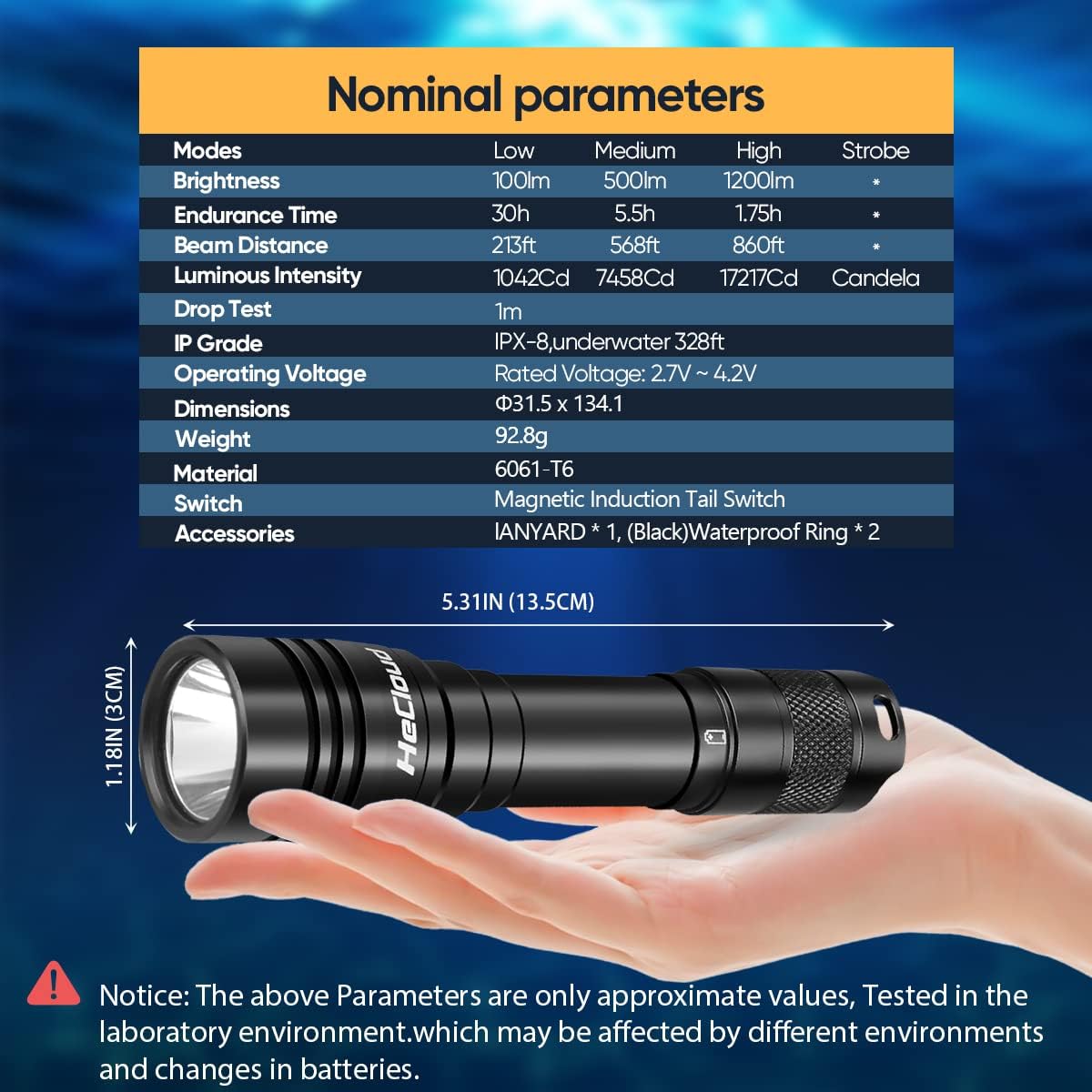 Scuba Diving Flashlight with Rechargeable Dive Light Scuba Diving 5500LM Underwater Flashlight 328ft IPX8 Waterproof 4 Modes Scuba Dive Light with Charger for Submarine Deep Sea Snorkeling