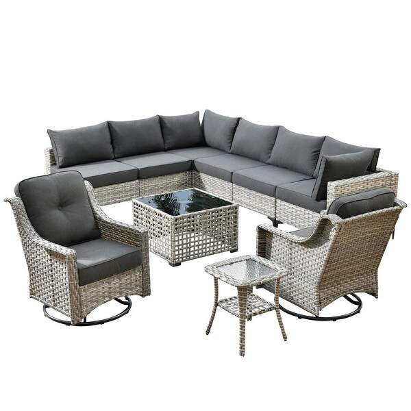 HOOOWOOO 10piece Wicker Patio Furniture Set Sectional Sofa with Swivel Chair