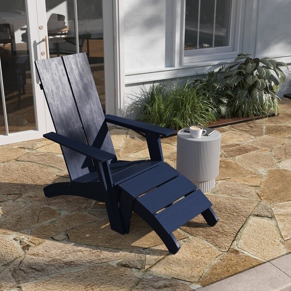 Modern AllWeather Dual Slat Adirondack Style Chair with Footrest