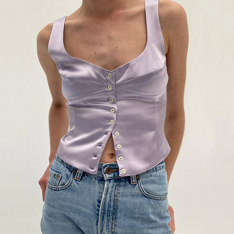 Satin Button Front Tank TopClistos