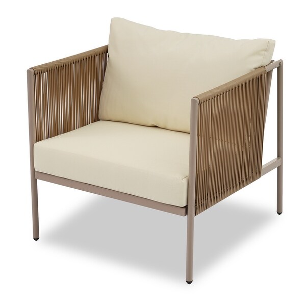 4Piece Rope Sofa Conversation Sets with Cushions and Table