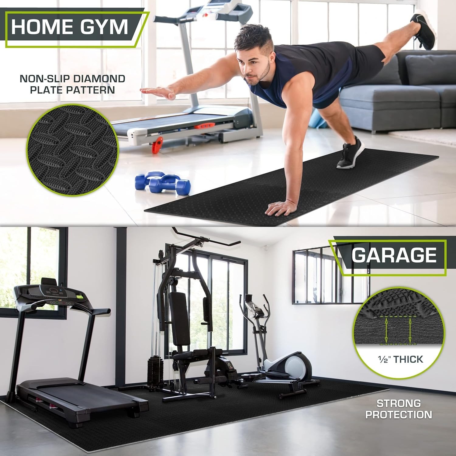 Puzzle Exercise Mat 1⁄2 in, EVA Interlocking Foam Floor Tiles for Home Gym, Mat for Home Workout Equipment, Floor Padding for Kids, Black, 24 in x 24 in x 1⁄2 in, 144 Sq Ft – 36 Tiles