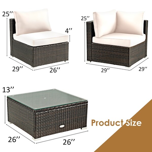 Costway 5PCS Patio Rattan Furniture Set Cushioned Sofa and Chair Coffee