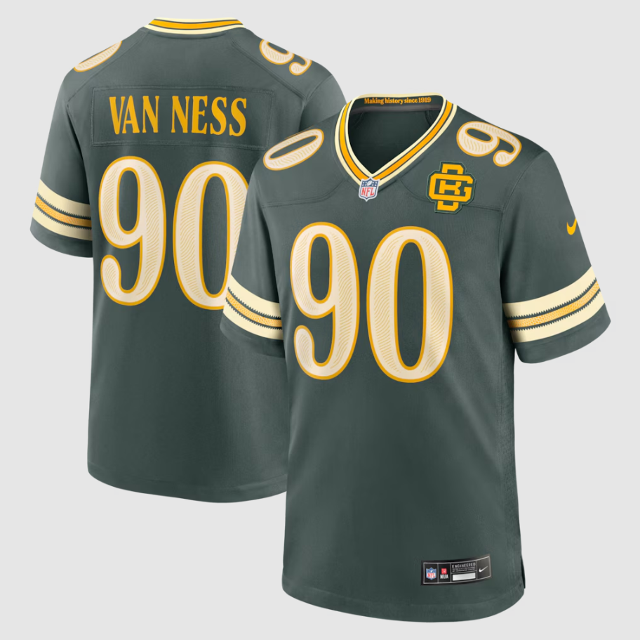 Men's Green Bay Packers Lukas Van Ness #90 Green 2026 Rivalries Collection Game Jersey