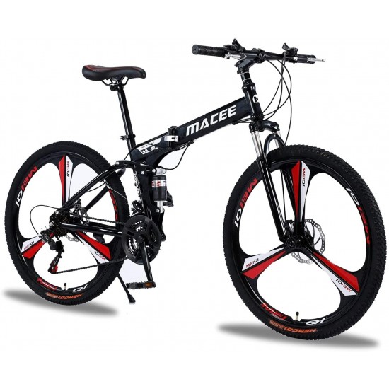 24 Inch Folding Mountain Bike with 21 Speed, High Carbon Steel Frame Mens Mountain Bikes with Full Suspension & Double Disc Brake, Adult Mountain Bike Non-Slip MTB Bicycles for Women & Men