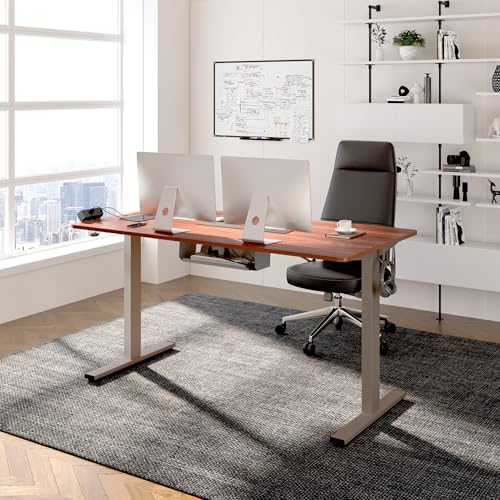 FLEXISPOT EN2 Whole-Piece Standing Desk with Clamp Power Strip, 55 x 28” Electric Stand Up Height Adjustable Desk with Cable Management (Black Frame + 55