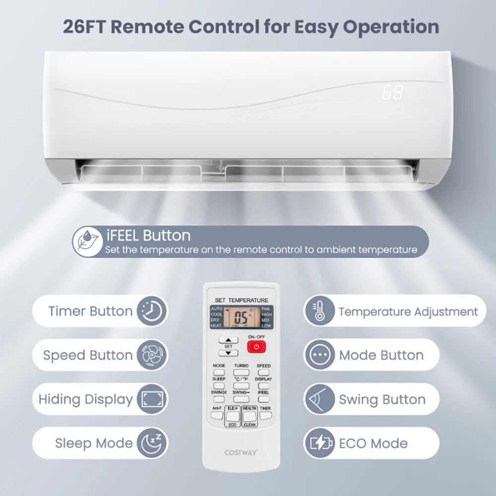 YYAo12000 BTU 20 SEER2 115V Ductless Mini Split Air Conditioner