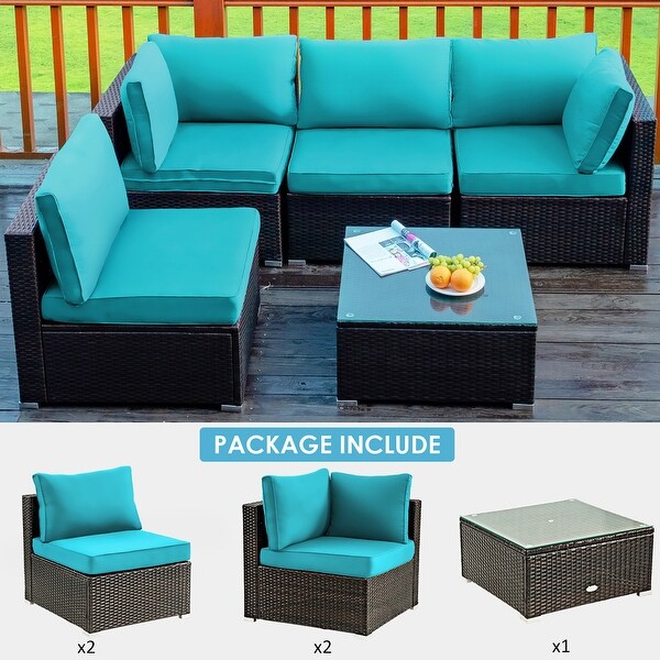 Costway 5PCS Patio Rattan Furniture Set Cushioned Sofa and Chair Coffee