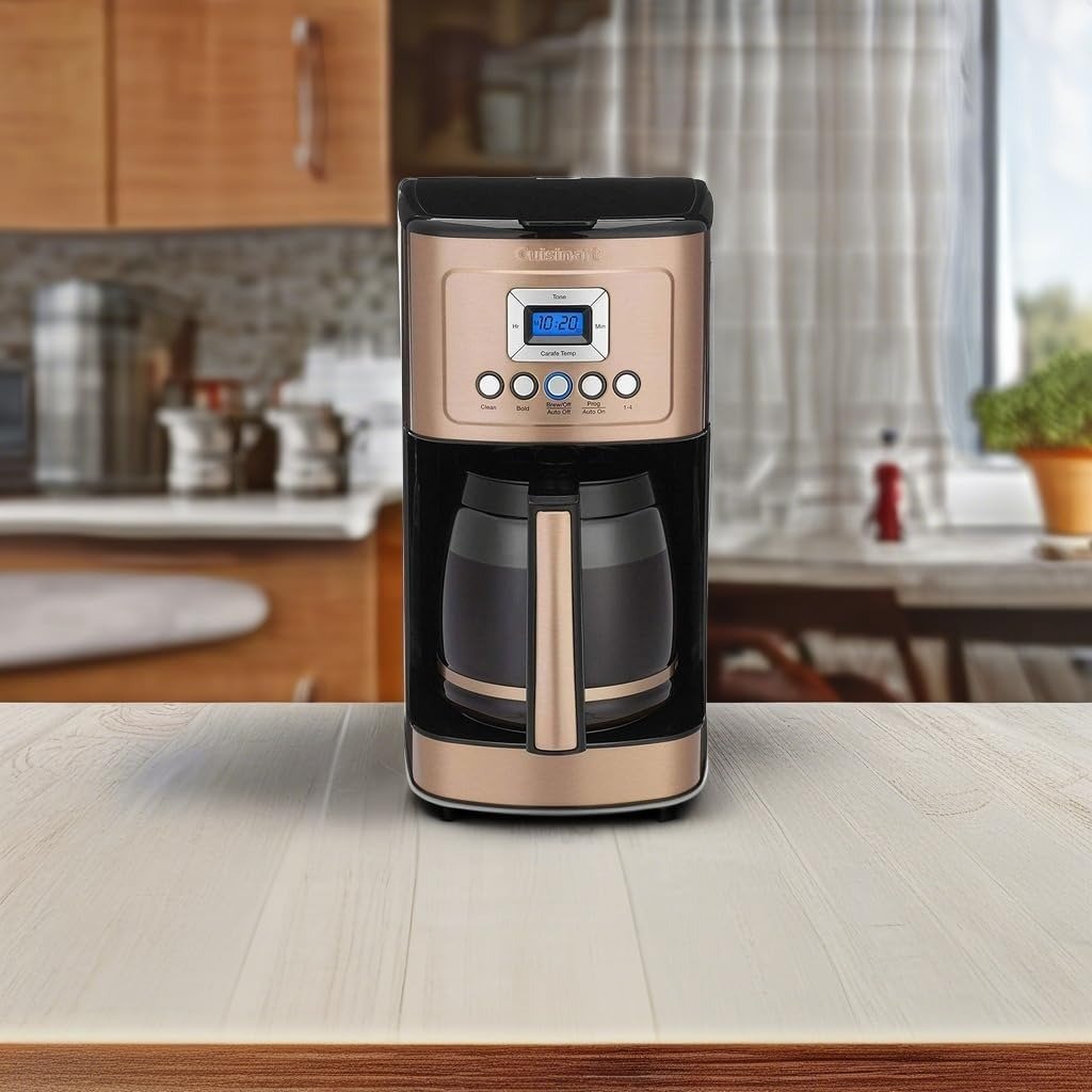 Coffee Maker, 14-Cup Glass Carafe, Fully Automatic for Brew Strength Control & 1-4 Cup Setting, Stainless Steel, Copper