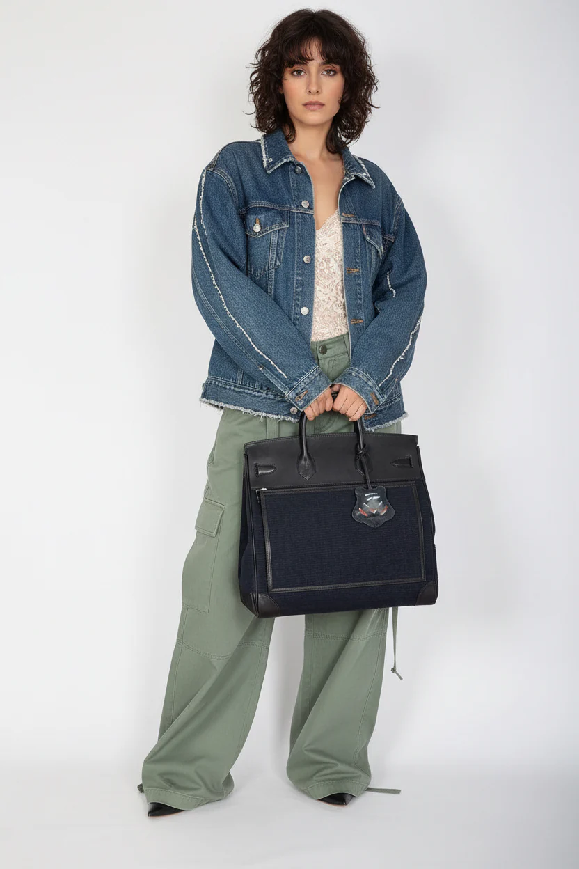 Hermès Cargo HAC Hermès Bleu Marine Toile & Black Box Calf Cargo