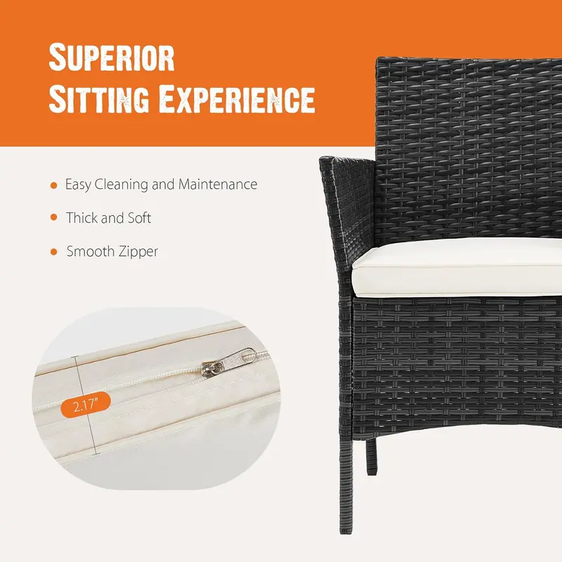 Sweetcripy 3-Piece All-Weather Patio Set – Woven Rattan Chairs with Cushions and Tempered Glass Table