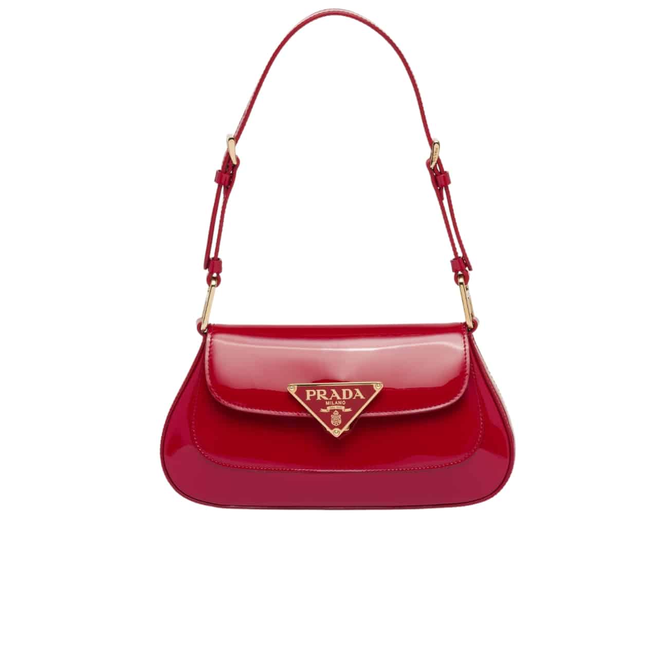 Prada Patent Leather Shoulder Bag In Cherry Red 25Cm