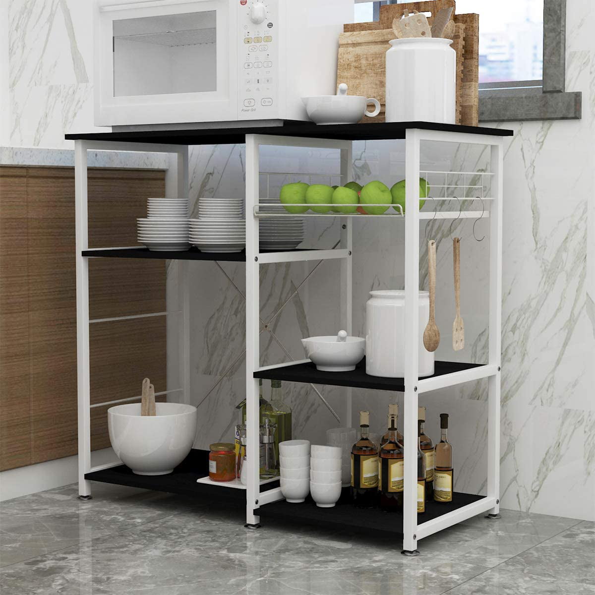 SOGES Kitchen Cart 3-Tier Kitchen Baker’s Rack Utility Microwave Oven Stand Black