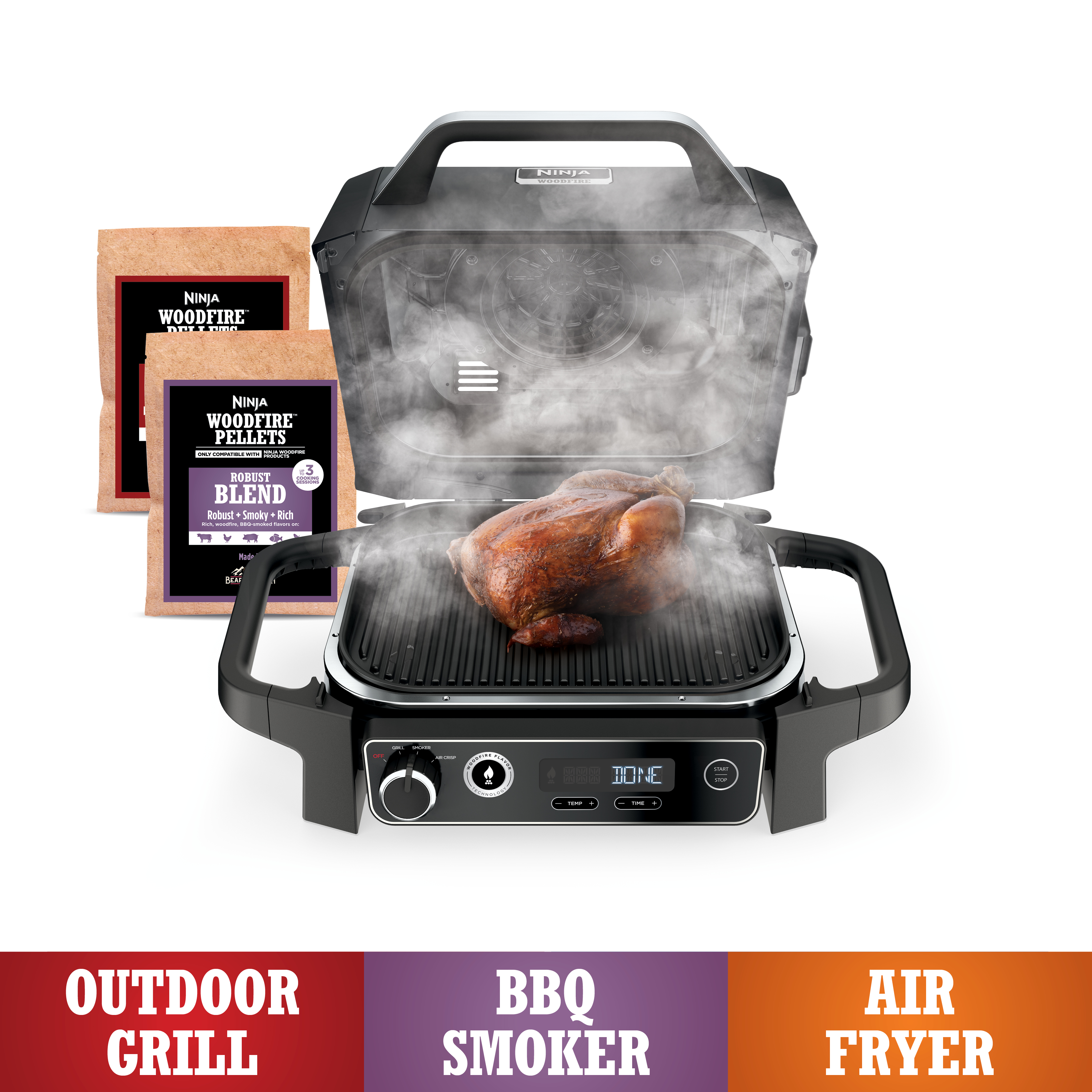 Ninja Woodfire Outdoor Grill and Smoker, 3-in-1 Master Grill, BBQ Smoker, and Outdoor Air Fryer with Woodfire Technology, OG700