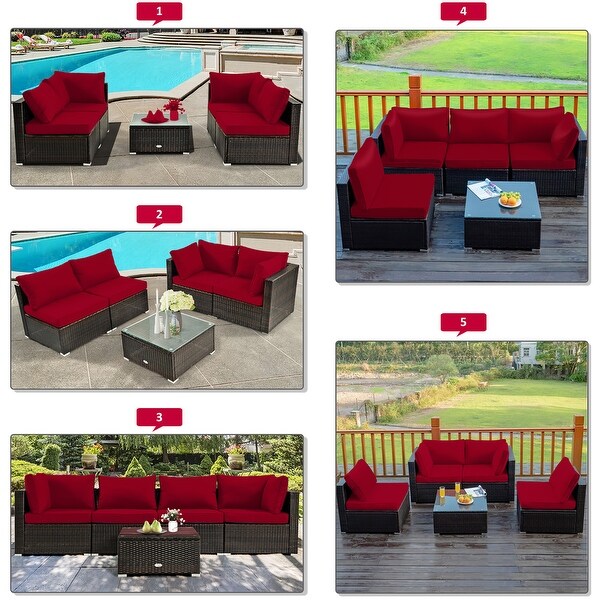 Costway 5PCS Patio Rattan Furniture Set Cushioned Sofa and Chair Coffee