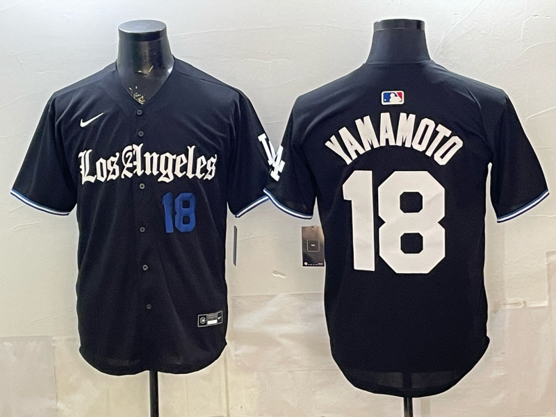 Men's Los Angeles Dodgers Yoshinobu Yamamoto #18 Black Alternate Replica Jersey