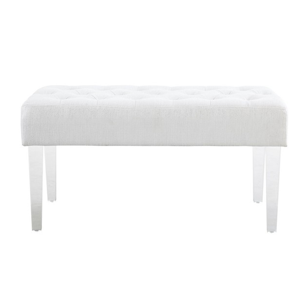 Ella Glam Tufted Linen Upholstered Acrylic Leg Bench Silver Linon