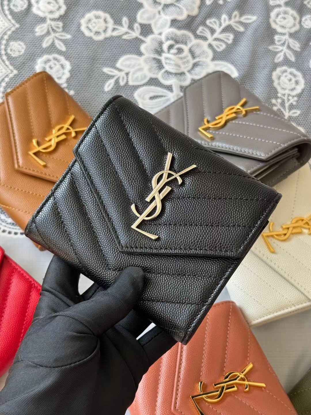 YSL Monogram Trifold Wallet in Grained Leather - cnluxepick