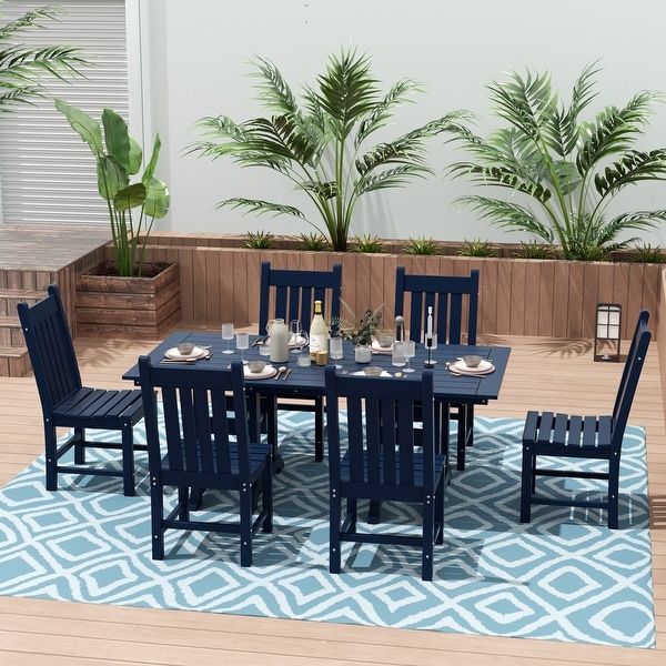Polytrends Laguna Hdpe All Weather Outdoor Patio Dining Set with Rectangular Table,Armless Dining Chairs (7Piece Set)