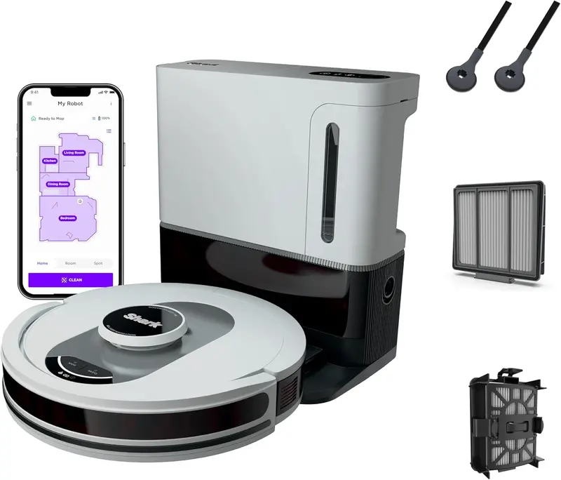 Voice-Activated Robot Vacuum in Cool Grey – Matrix Clean Navigation, Home Mapping, 60-Day Self-Empty Base, Pet Hair Solution