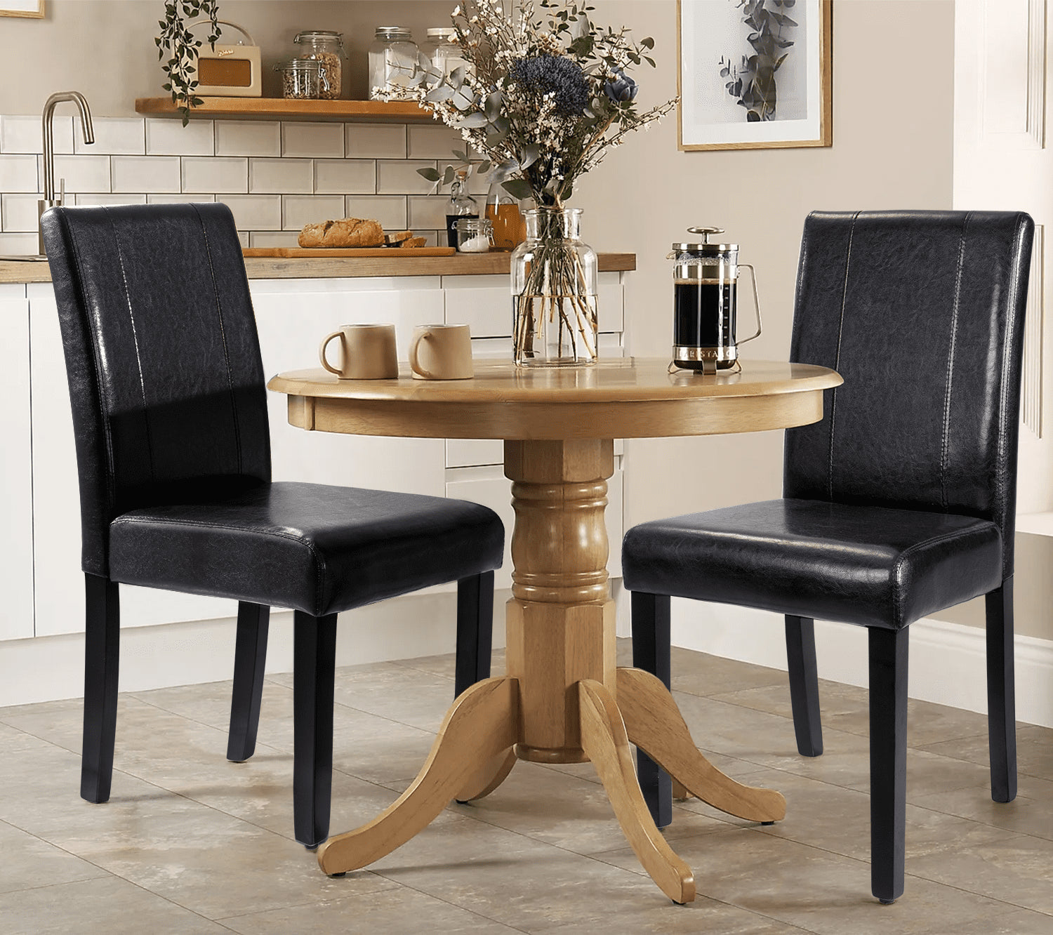 Lacoo Set of 4 Urban Style PU Leather Dining Chairs with Wood Legs