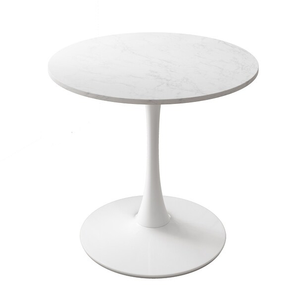 32 in. Round Dining Table with Printed White Marble Table Top