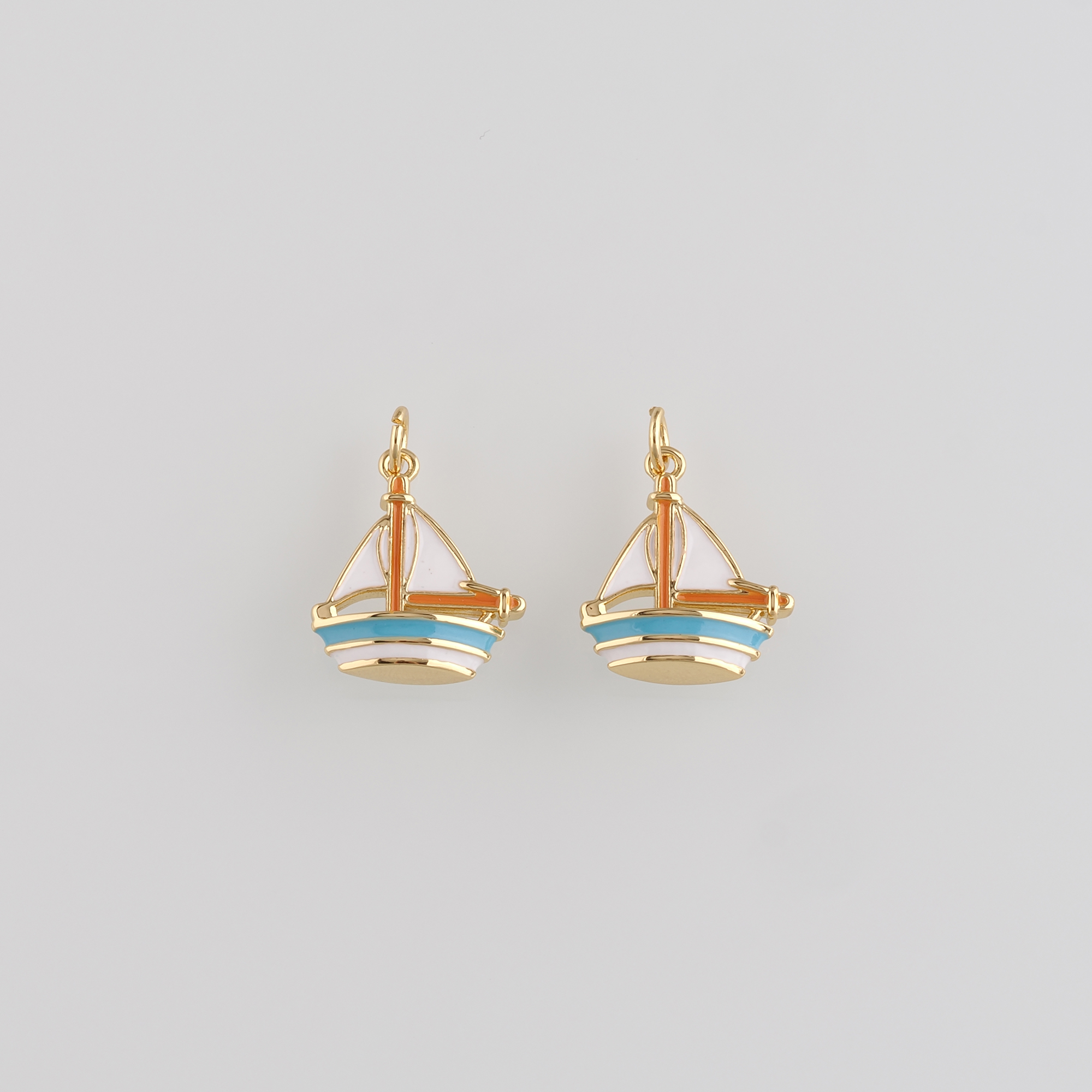 18K Gold Filled Sail Boat Pendant,Enamel Sail Boat Charm Earrings Necklace for DIY Jewelry Making Supply