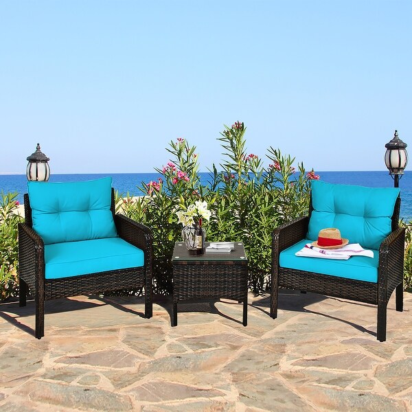 Costway 3PCS Outdoor Rattan Conversation Set Patio Garden Cushioned