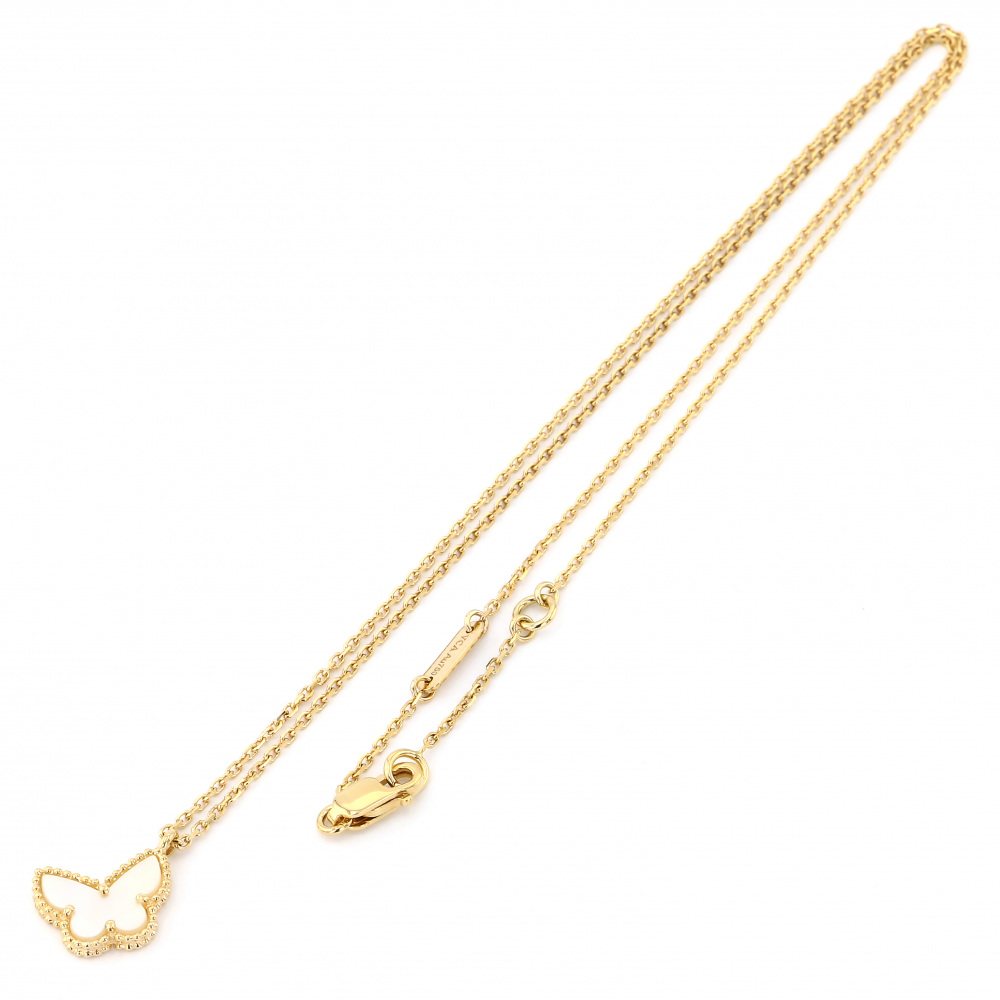 Van Cleef & Arpels Sweet Alhambra Papillon Necklace 18K Yellow Gold Diamond