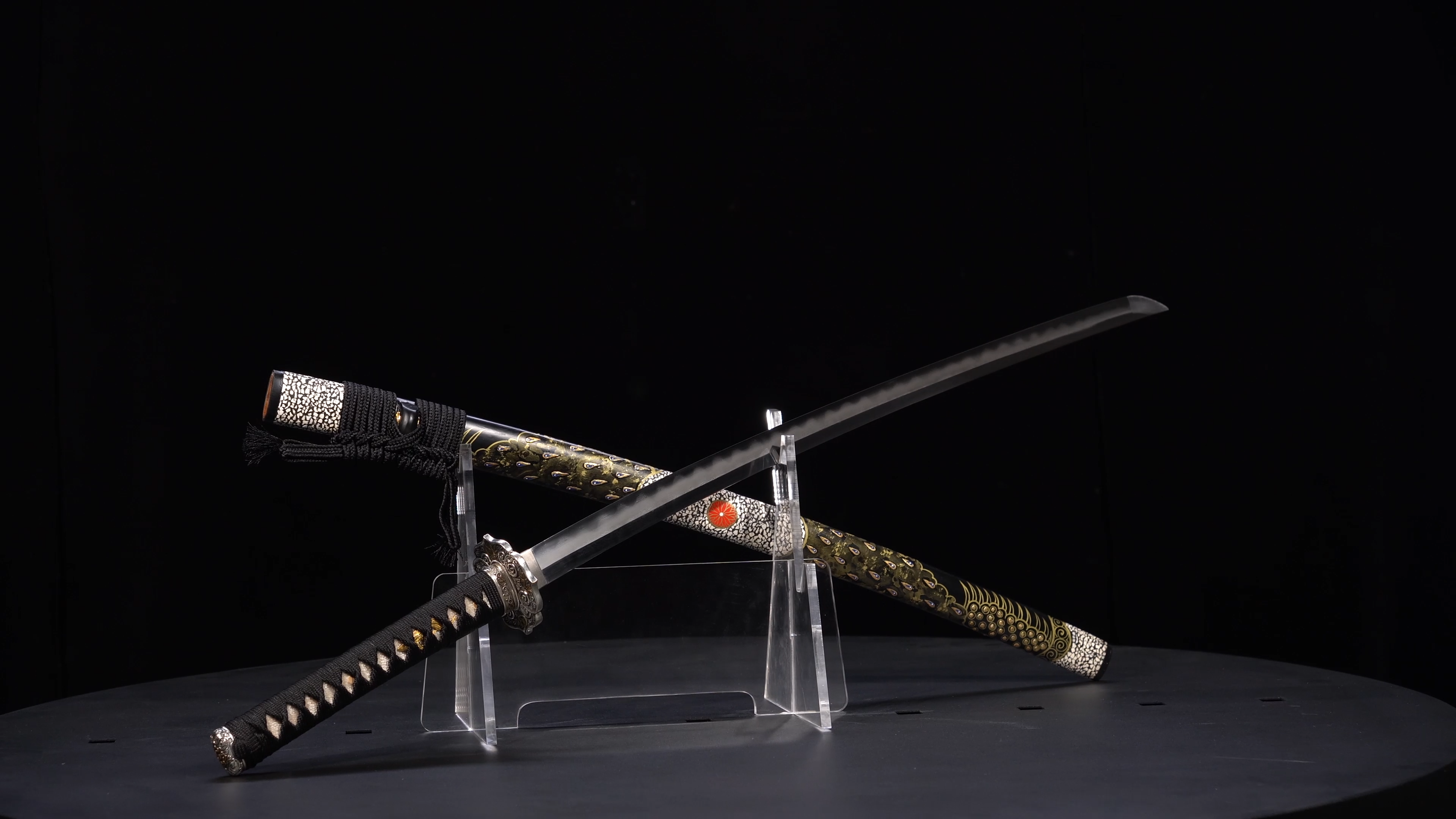Handmade Japanese Katana Damascus Folded Steel Clay Tempered Full Tang
