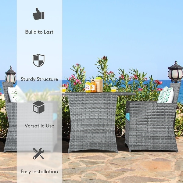 Costway 3PCS Patio Rattan Furniture Set Cushioned Sofa Armrest Garden