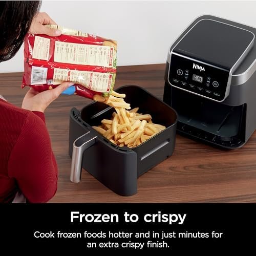 Air Fryer | 6.5 QT Pro XL Capacity fits 9lbs of Wings | 6-in-1 Max Crisp, Air Fry, Roast, Bake, Reheat & Dehydrate | Nonstick Basket, Crisper Plate & Recipe Guide | Grey