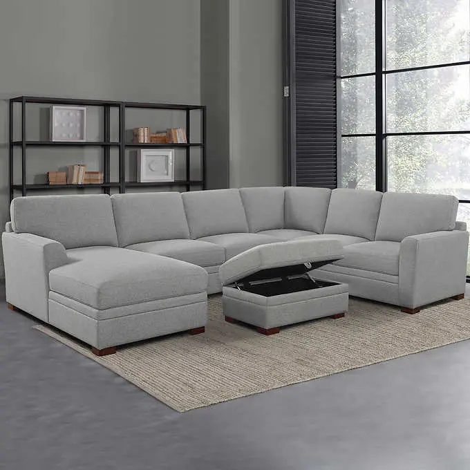 Thomasville Langdon Modular Fabric Sectional – Features Integrated Storage Ottoman