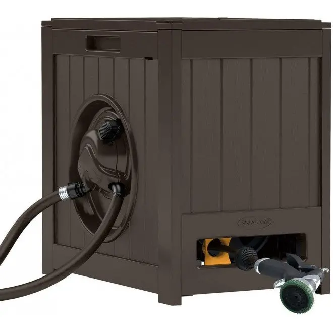 Suncast Aquawinder 125-Foot Auto-Rewind Hose Reel – Water-Powered Retraction, Java Finish, Sold in Twin Pack