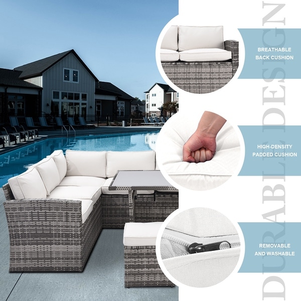 Patio Furniture Set,7 Pieces Sectional Conversation Sofa with Ottomans,All Weather,With Backrest and Removable Cushions