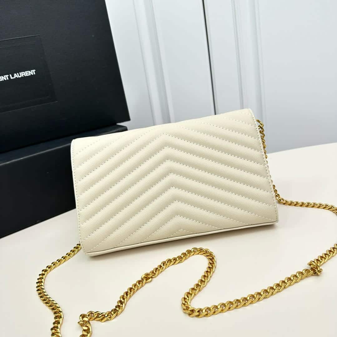 Saint Laurent Classic Cassandre Chain Wallet Bag White 24Cm