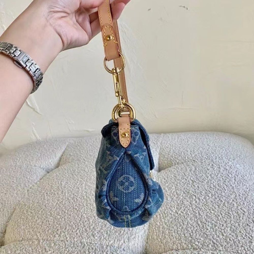 Louis Vuitton Pleaty Handbag Monogram Denim Blue 10.2 Inches M95050