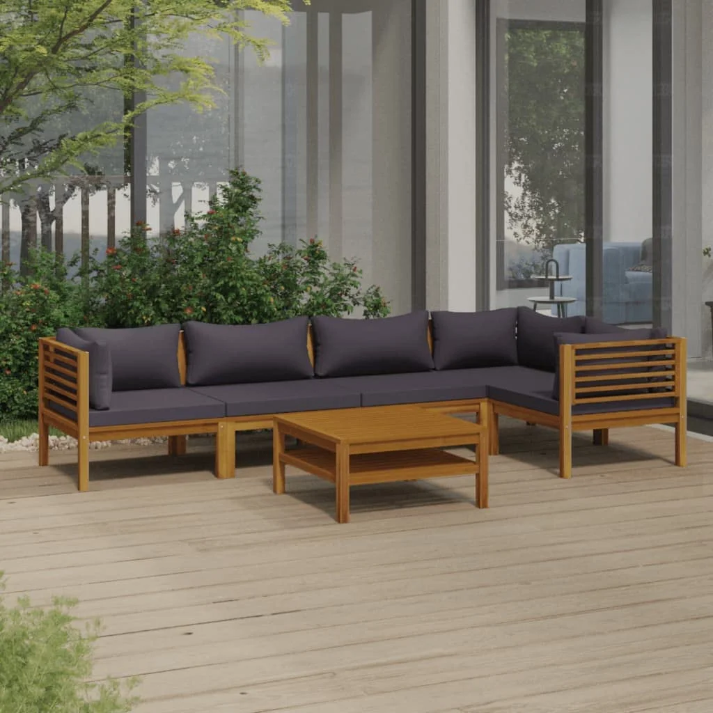 Perfect Furniture Sets 6 Piece Patio Lounge Set with Cushion Solid Acacia Wood Outdoor Tables for Conversation Dining Outdoor Couch Gray