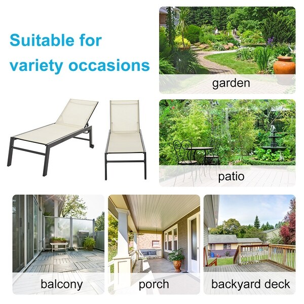 Outsunny Patio Garden Sun Chaise Lounge Chair with 5Position Backrest,2 Back Wheels,and Industrial Design