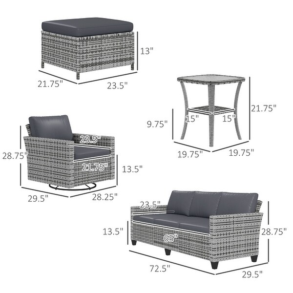 Outsunny 6 Piece Patio Furniture Set with Rattan Threeseater Sofa,Swivel Rocking Chairs,Footstools