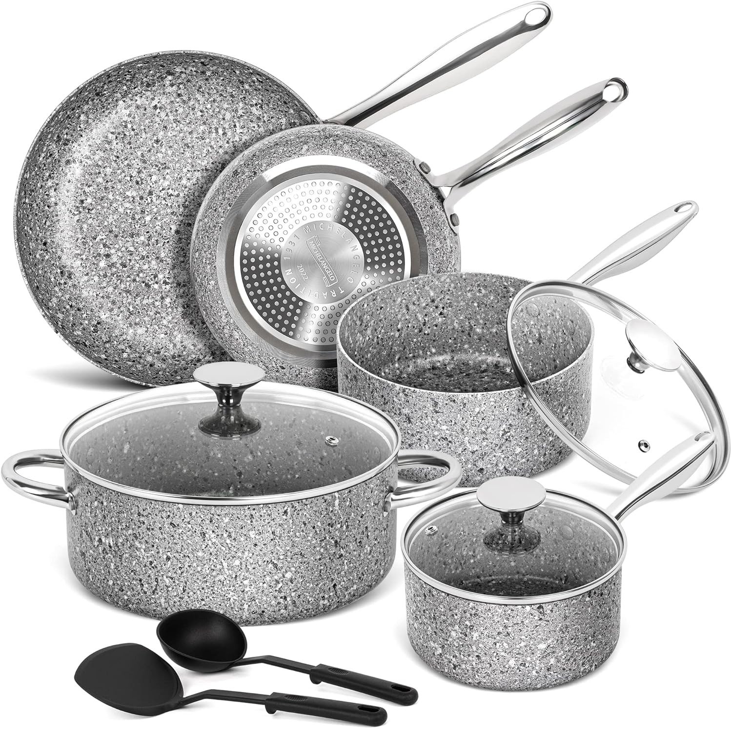 10-Piece Gray Granite Nonstick Cookware Set Induction Compatible Oven Dishwasher Safe PFOA Free